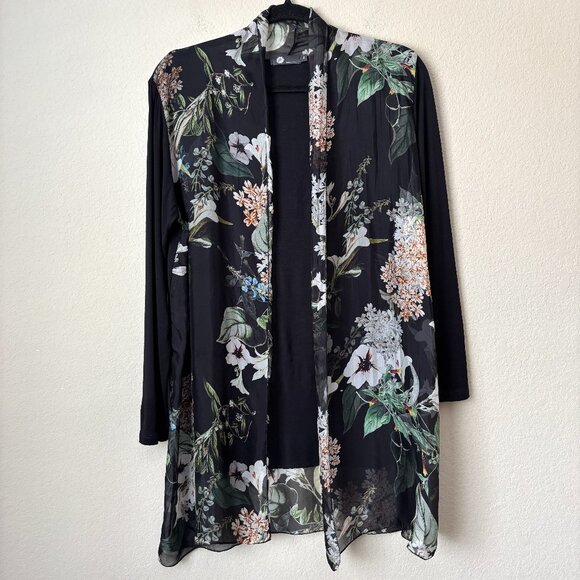 Made in Italy Sweaters - M Made in Italy Silk Floral Sheer Longline Open Front Lightweight Cardigan